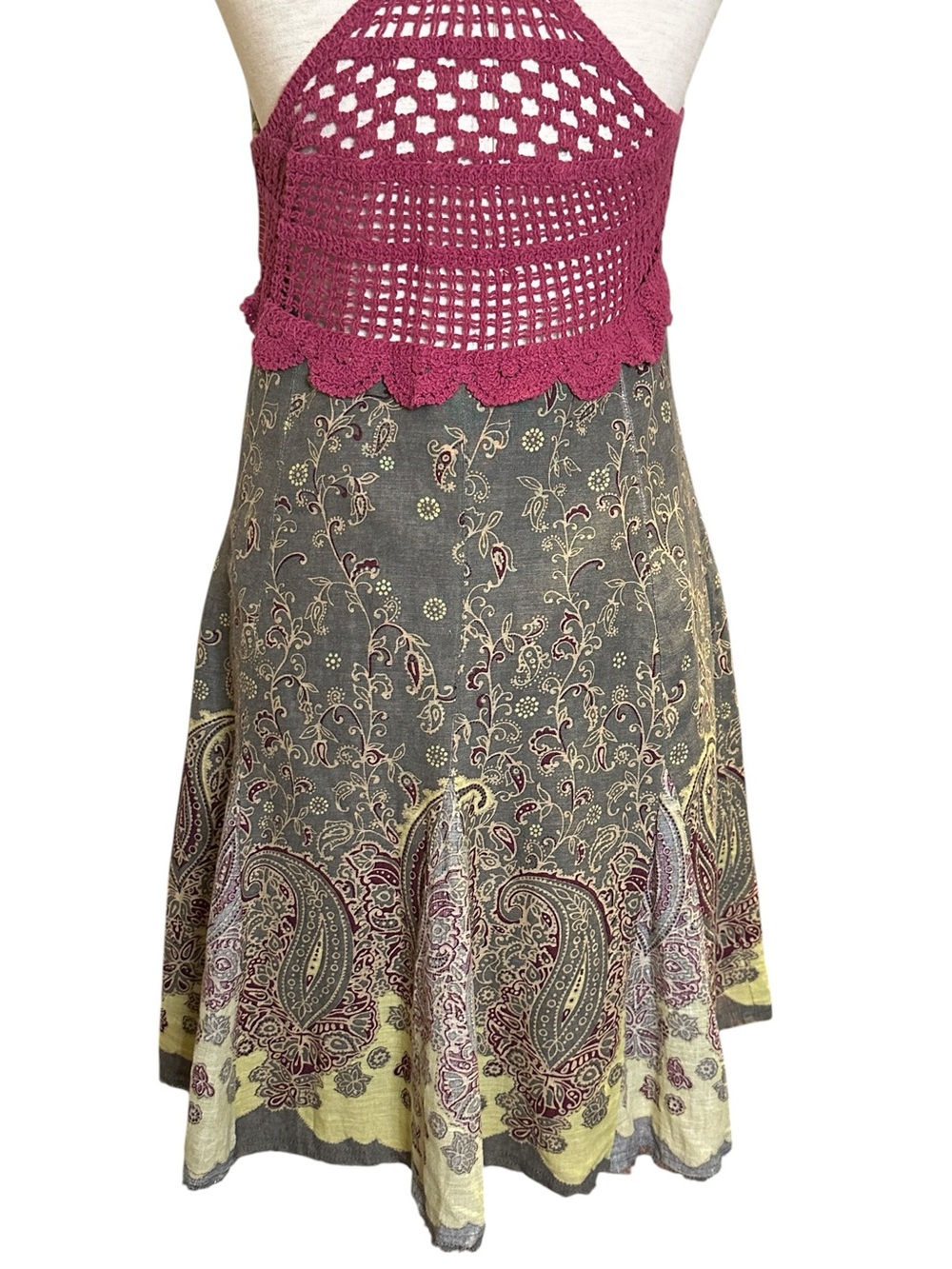 Free People Heartland Paisleys Mini Dress 8 Pink Gray Flowy Cottagecore Festival - Picture 8 of 11